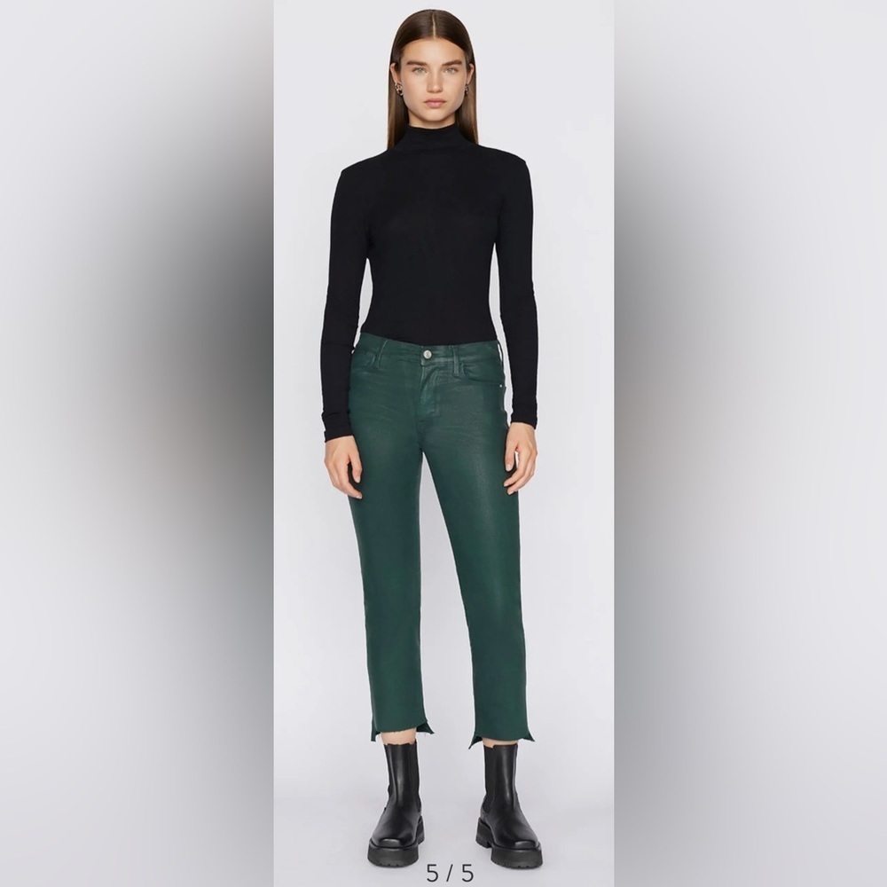 Frame Le High Waist Coated Step Hem Ankle Straight Leg Jeans, Pine - 28